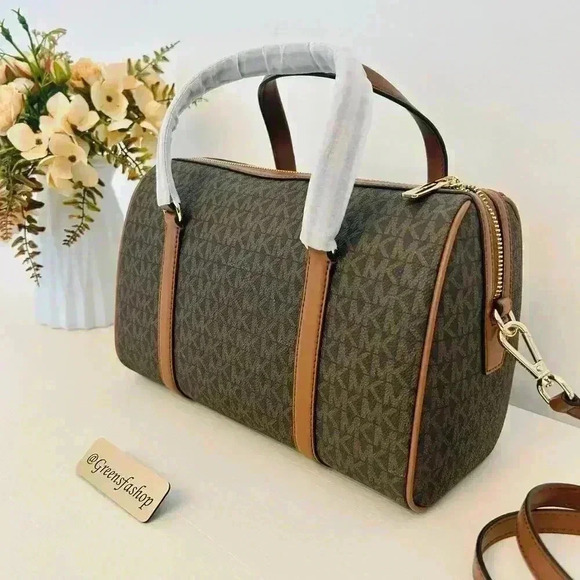 MICHAEL KORS JST TRAVEL MEDIUM DUFFLE SATCHEL SHOULDER CROSSBODY BAG MK BROWN - Picture 6 of 12